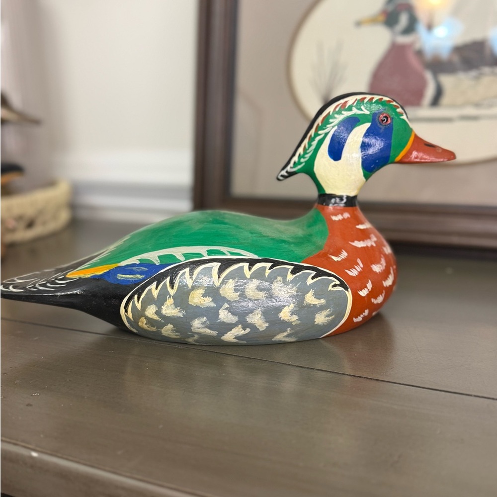 Colorful Wooden Duck Figurine